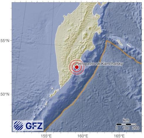 Map showing the earthquake of 2025-05-08 in Off East Coast of Kamchatka