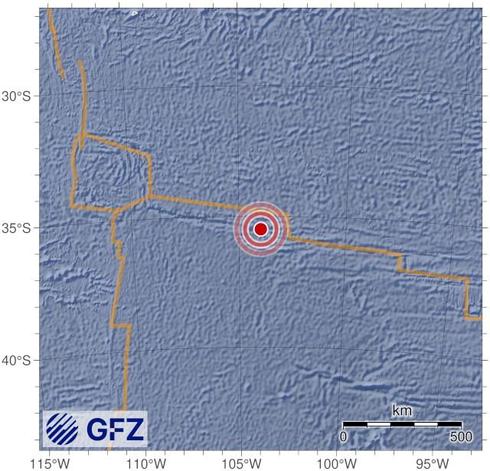 Map showing the earthquake of 2025-05-08 in Southeast of Easter Island