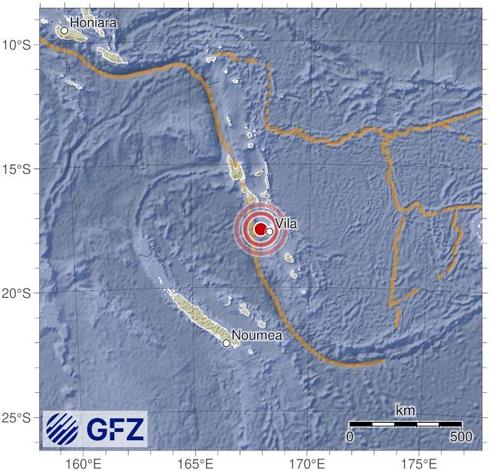 Map showing the earthquake of 2025-05-08 in Vanuatu Islands