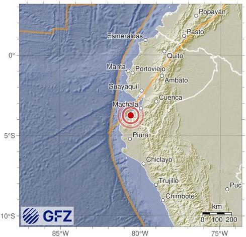 Map showing the earthquake of 2025-05-08 in Peru-Ecuador Border Region