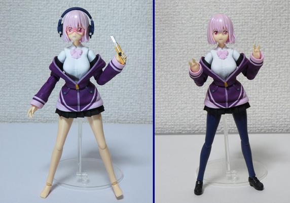 Akane can be rearranged between room wear style (with a headphone, glasses, and bare feet) and school uniform style (with stockings).