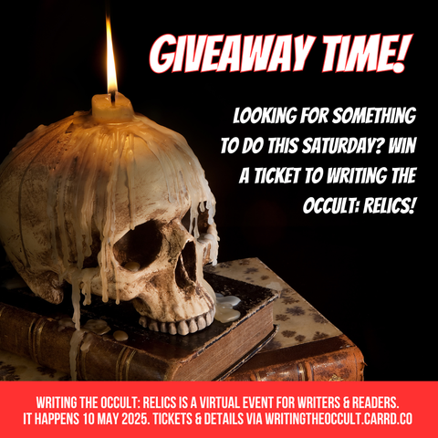 A human skull with a candle melting over it, sitting on old books