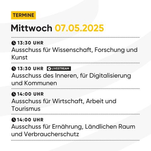 Übersicht der Ausschuss-Termine am heutigen Mittwoch.