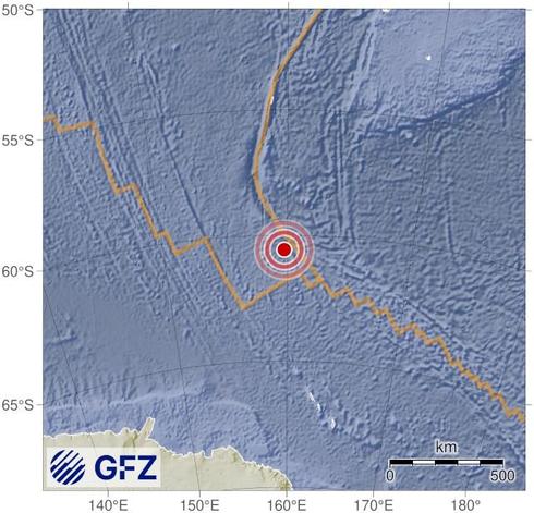 Map showing the earthquake of 2025-05-08 in Macquarie Island Region