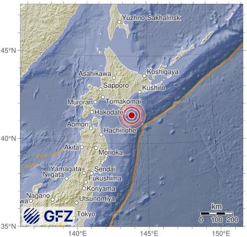 Map showing the earthquake of 2025-05-09 in Hokkaido, Japan Region