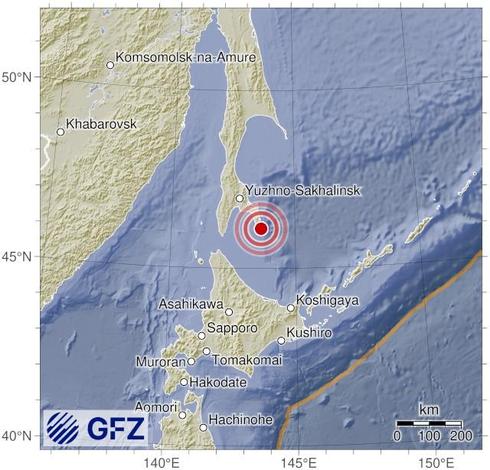 Map showing the earthquake of 2025-05-09 in Sakhalin, Russia