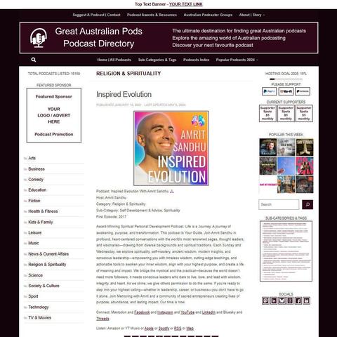 Inspired Evolution With Amrit Sandhu
Screenshot of the podcast listing on the Great Australian Pods website