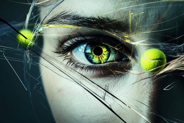 This shows an eye and moving tennis balls.