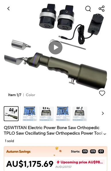 An AliExpress store listing for a bone saw, at $1.1k