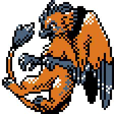 An orange and blue sprite of a gryphon in pokemon gsc style