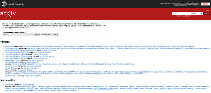Website von arXiv