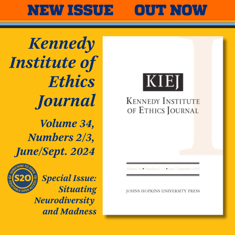 NEW ISSUE OUT NOW
Kennedy Institute of Ethics Journal
Volume 34, Numbers 2/3, June/September 2024
Special Issue: Situating Neurodiversity and Madness
#S2O #OpenAccess via @ProjectMUSE