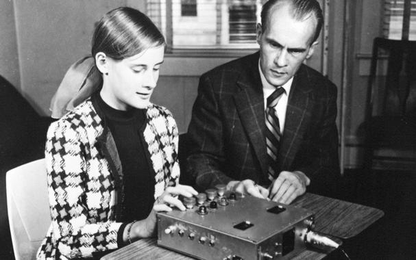 <p>Testing at the Duke University Parapsychology Laboratory, undated. <a href="https://exhibits.library.duke.edu/exhibits/show/parapsychology/testing-at-the-laboratory" target="_blank" rel="noreferrer noopener">Courtesy Duke University Photo Archives/David M. Rubenstein Library</a></p>