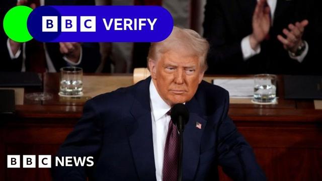 President Donald Trump standing in front of Congress with a BBC Verify lozenge in top left corner