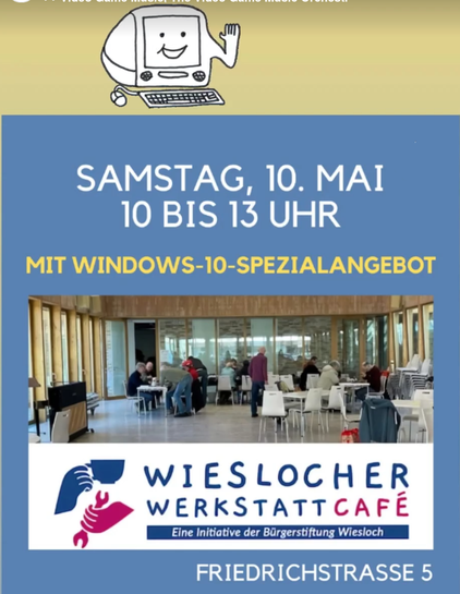Foto einer unserer Veranstaltungen, umrahmt von den Termindaten für die nächste Veranstaltung. Darunter unser Logo mit Schriftzug.
