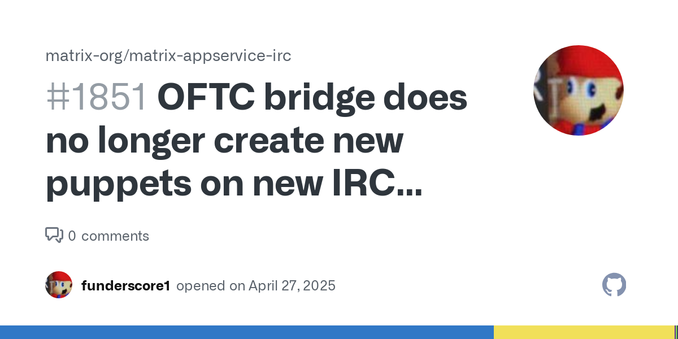 How to reproduce: Join fron IRC, on a matrix-bridged channel, with a nickname the OFTC bridge has never seen before send messages see that there is no matrix-side ghost joining, and the messages do...