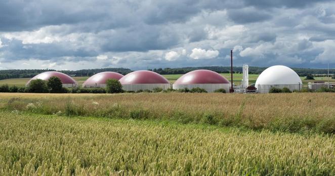 Natural gas storage buildings in an agricultural field