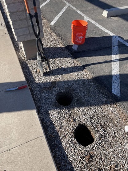 Holes dug for concrete.