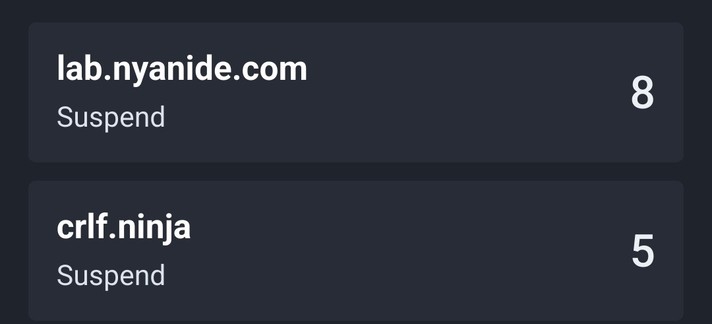 Screenshot of two instances: lab.nyanide.com and crlf.ninja.