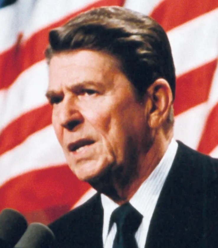 Photo of Ronald Reagan, who started the assault on unions by crushing the  air traffic controllers union.