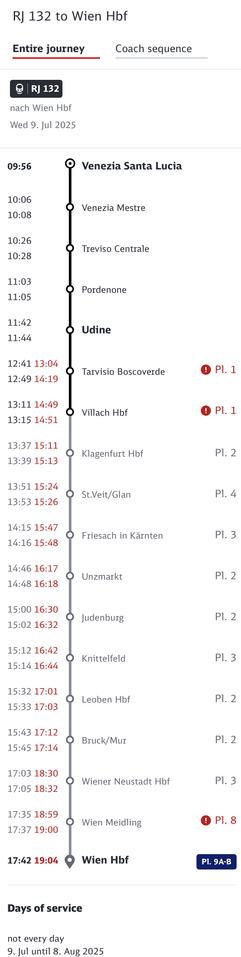 DB's estimated schedule for RJ132 today.
