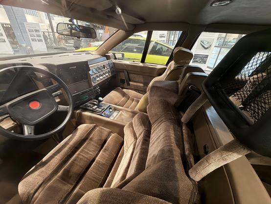 Ultimate brown velour in the front seats of a high-end 1970s sedan