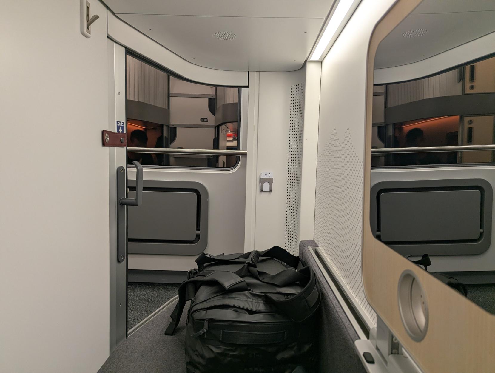 View from a lower floor mini cabin to the aisle