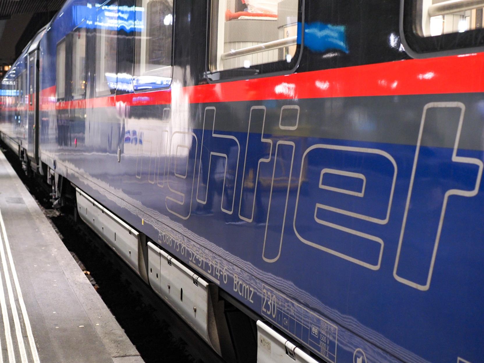 Nightjet logo on the carriage