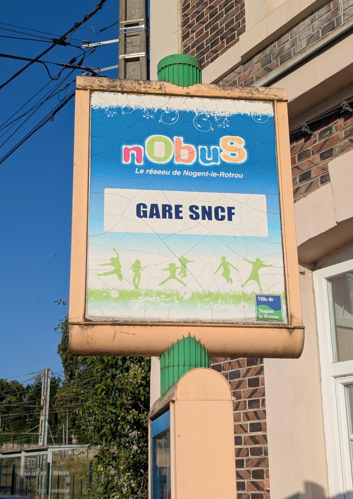 Old bus stop sign for Nogent's city bus network, called "nobus"