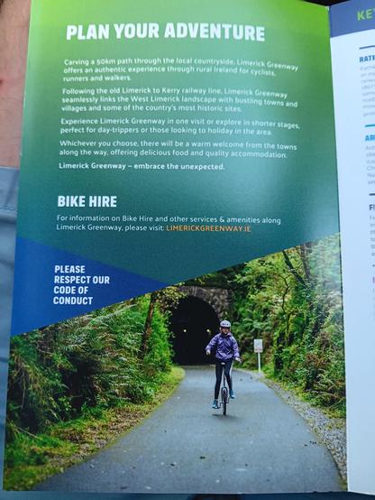 Brochure about cycling in Limerick but the rider is on a unicycle.