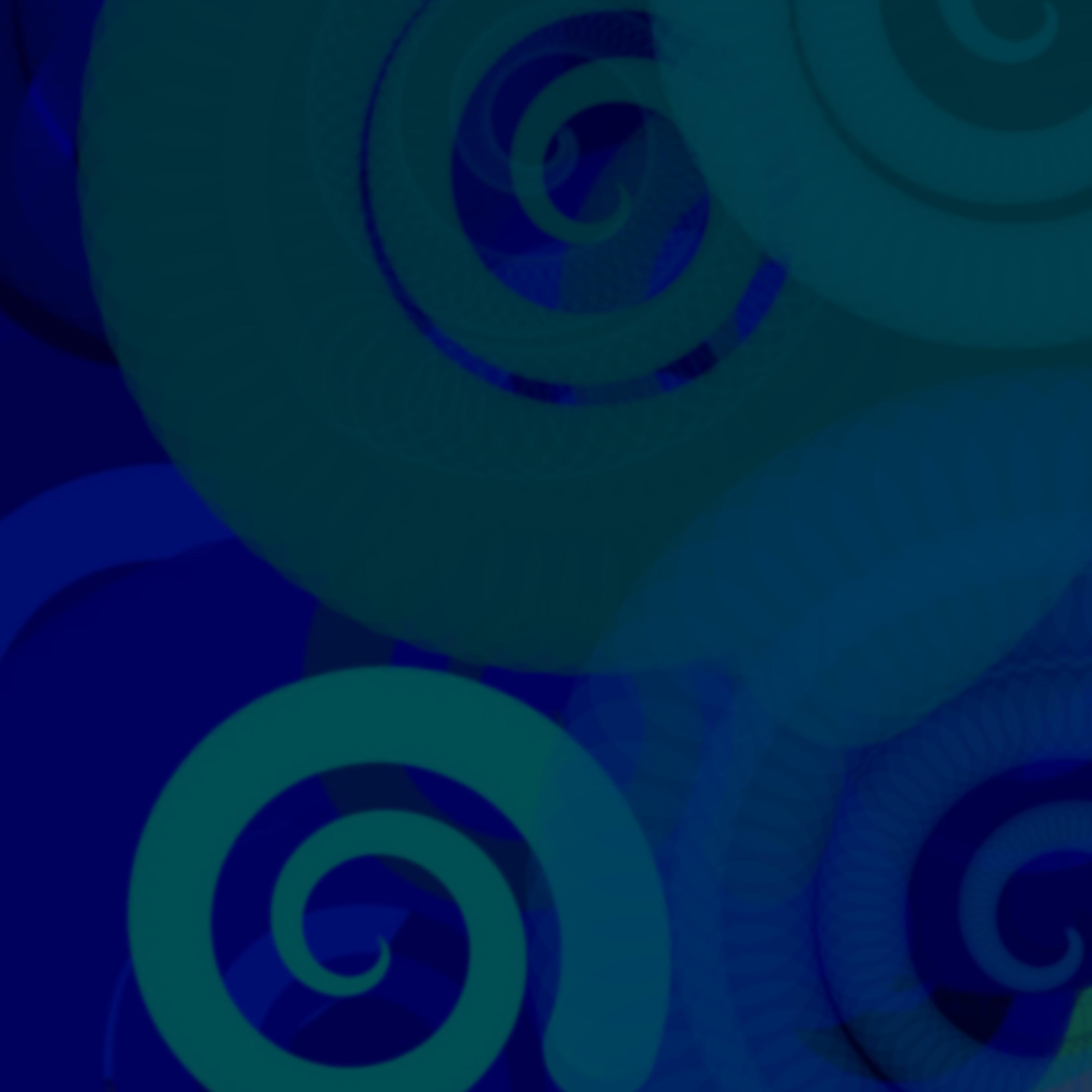 Abstract art with spiral shapes in blues and greens.