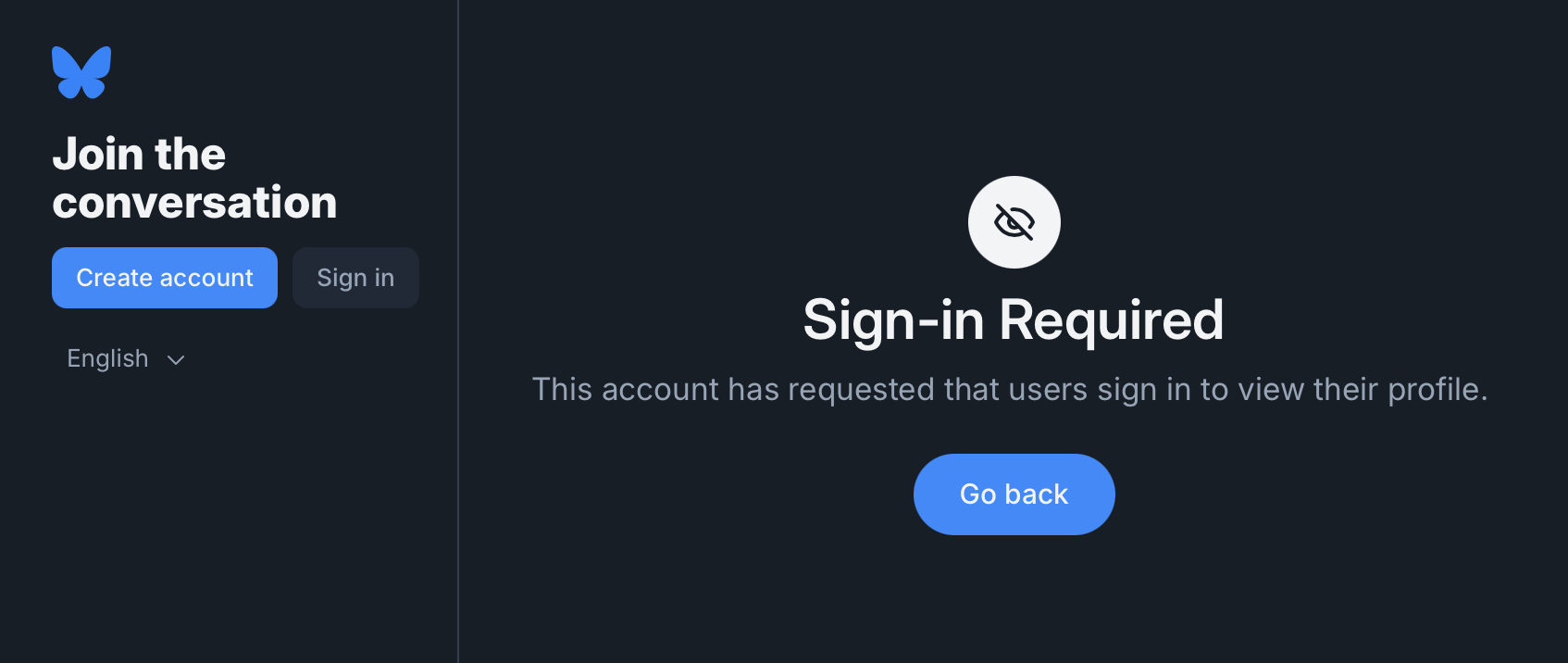 A screenshot of the BlueSky website showing the text "Sign-in Required"