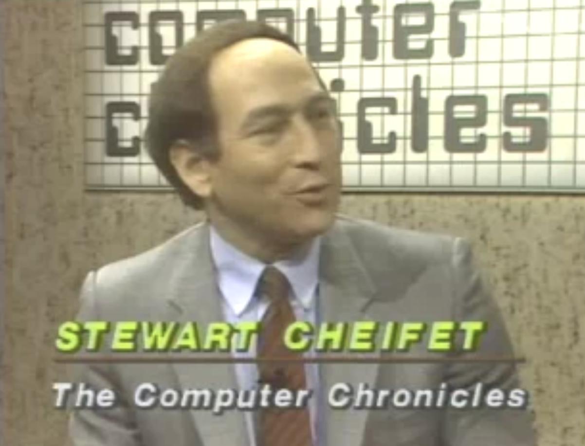 A man in a suit with a tie, with text: "STEWART CHEIFET" and "The Computer Chronicles."