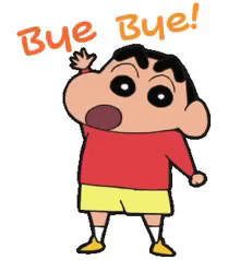 a cartoon character is saying bye bye