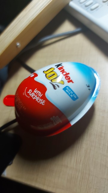 A Kinder Surprise egg, a prohibited product under the United States Federal Food, Drug, and Cosmetic Act.