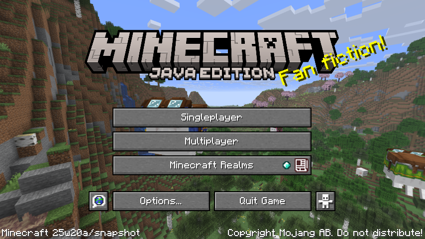 The new main menu panorama, with happy ghasts flying across a valley