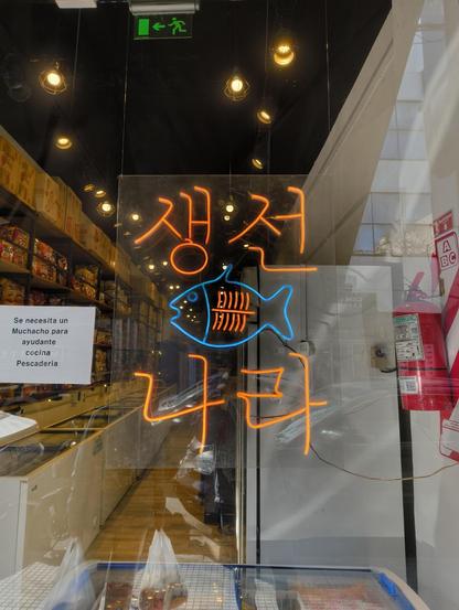 Local businesses in the neighbourhood of Flores, Buenos Aires with billboards written in Korean.