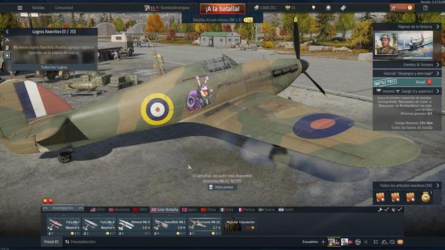 A War Thunder screenshot of my Hurrricane Mk.I featuring a snail decal dressed as Ozzy Osbourne.