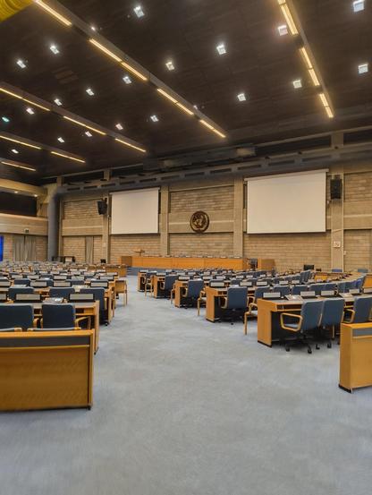The main conference hall of the United Nations complex in Nairobi, Kenya