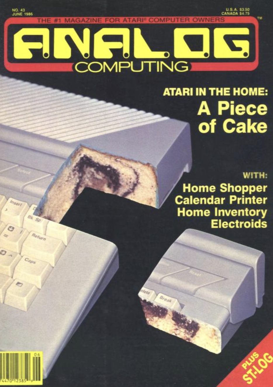analog computing cover of an atari with a square cut out, revealing the inside is cake