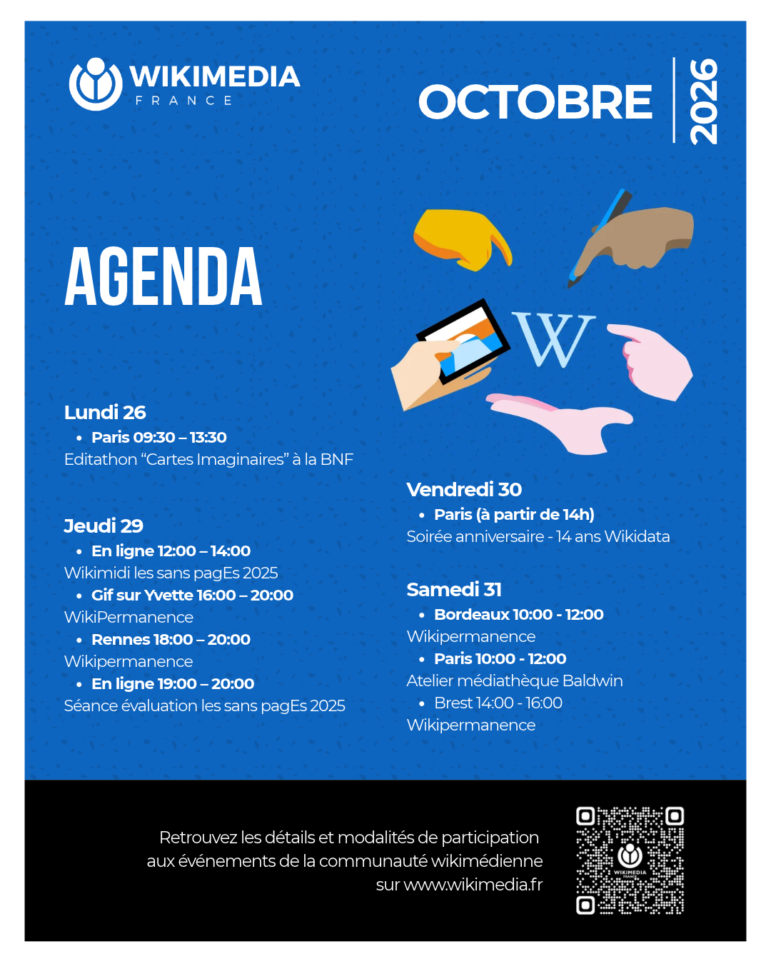 Agenda des activités wikimédienne de la semaine du 26 au 31 octobre