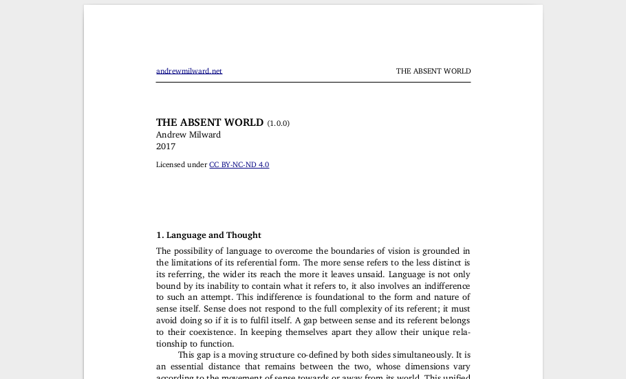 Image of the essay 'The Absent World'.