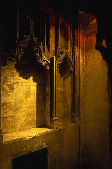 Interior of Wells Cathedral: detail of a side-altar.
