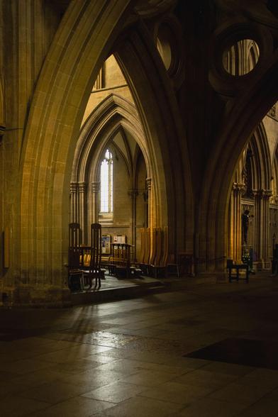 Interior of Wells Cathedral: looking through the arches.