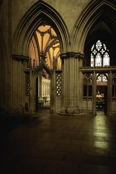 Interior of Wells Cathedral: looking through the arches.