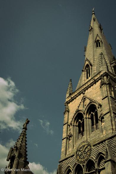 Big spire and little spire in the sunlight.